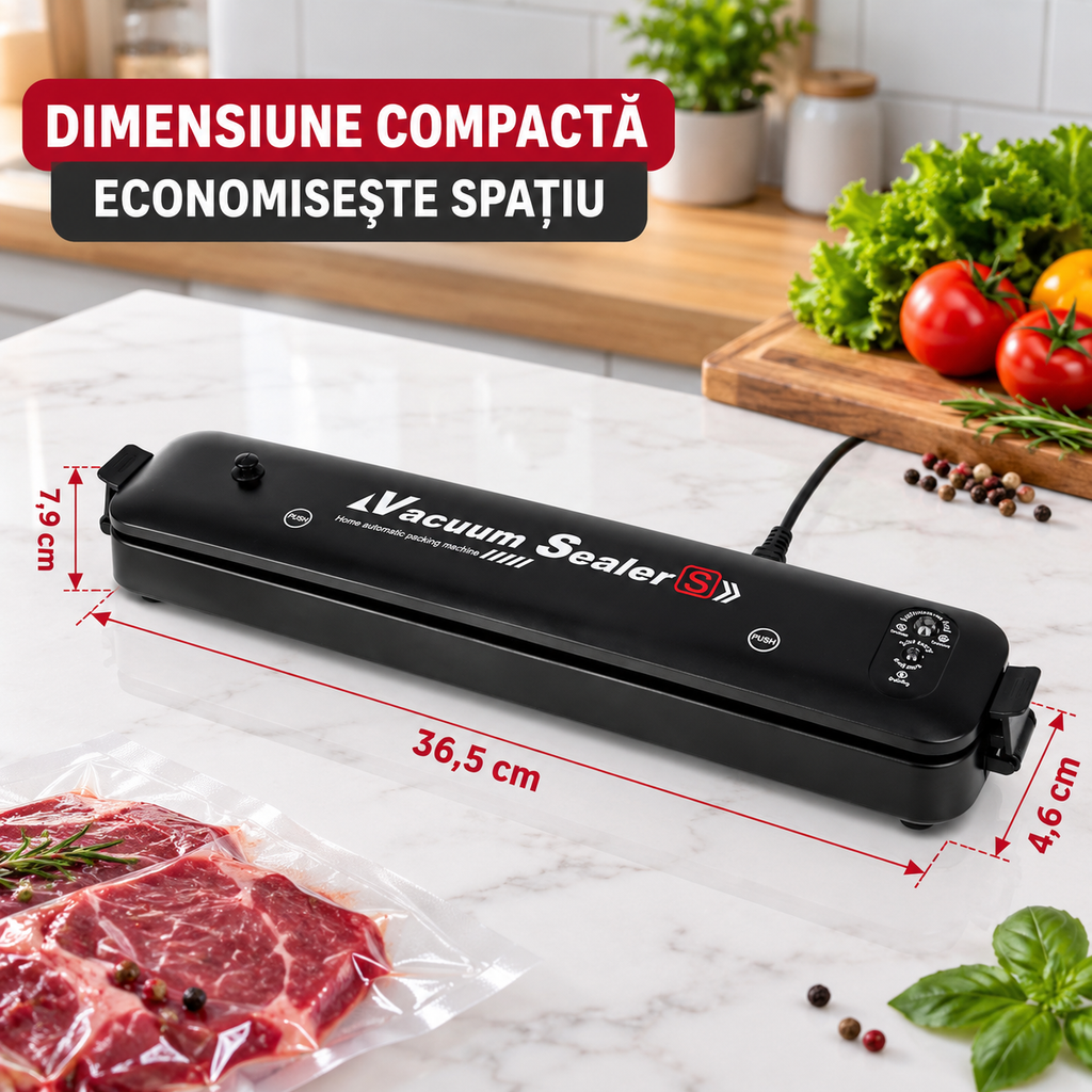 Aparat de Vidat Alimente VISURON®, Sigilare Automată, Păstrarea Prospețimii, Design Compact, 10 Pungi Incluse