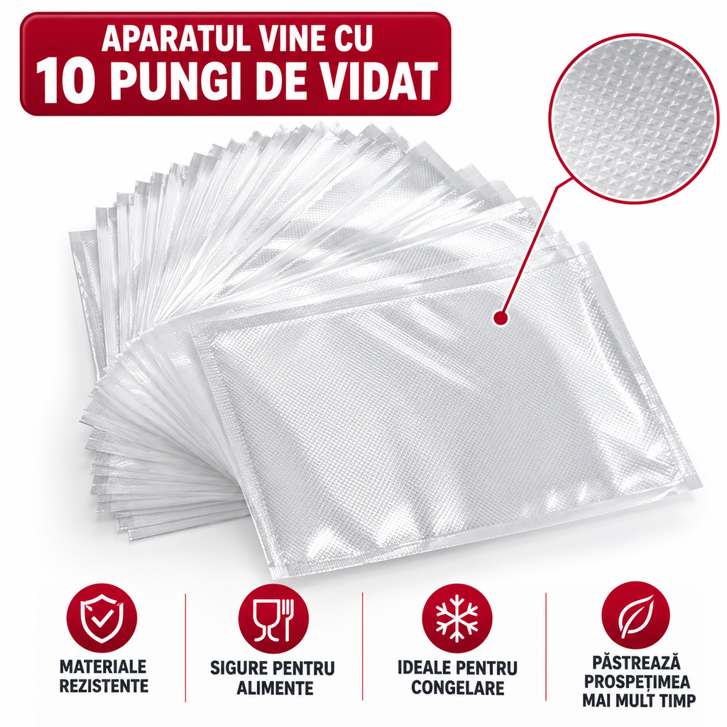 Aparat de Vidat Alimente VISURON®, Sigilare Automată, Păstrarea Prospețimii, Design Compact, 10 Pungi Incluse