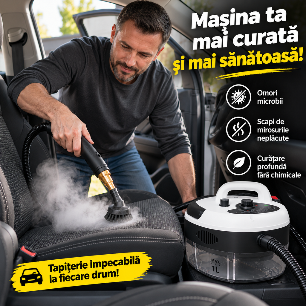 Aparat de Curățat cu Abur, 2500W, Rezervor 1L, 14 Accesorii, Presiune Înaltă