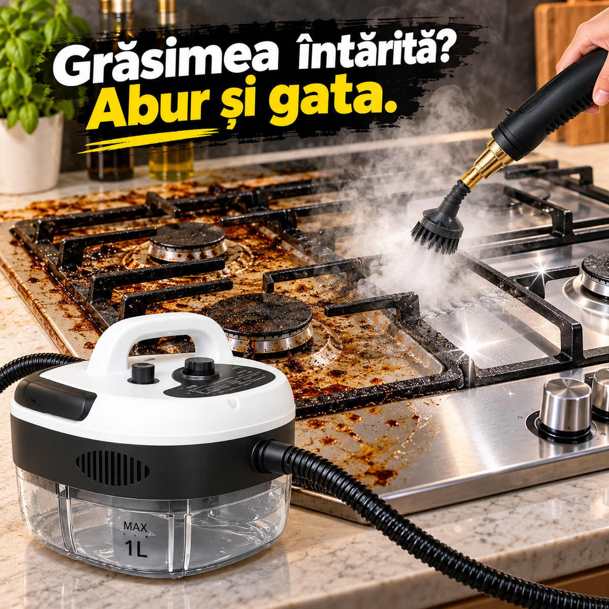 Aparat de Curățat cu Abur, 2500W, Rezervor 1L, 14 Accesorii, Presiune Înaltă