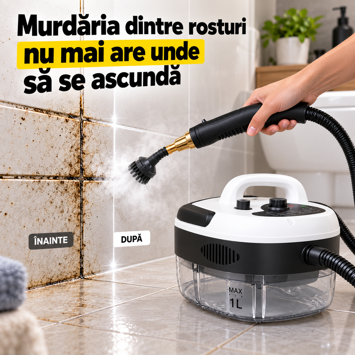 Aparat de Curățat cu Abur, 2500W, Rezervor 1L, 14 Accesorii, Presiune Înaltă
