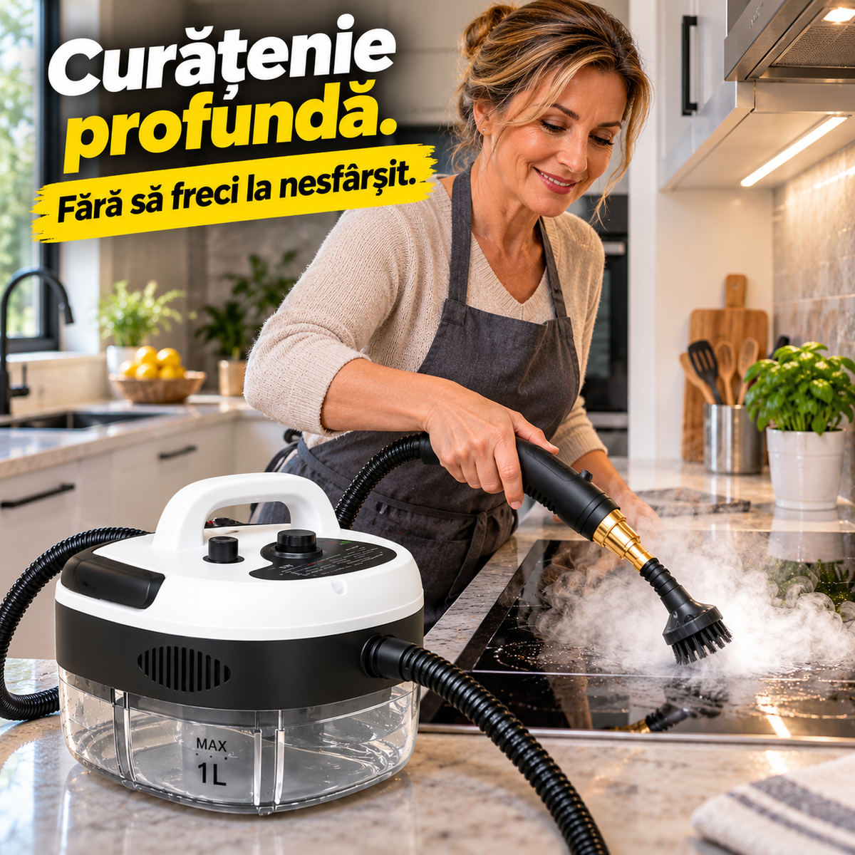 Aparat de Curățat cu Abur, 2500W, Rezervor 1L, 14 Accesorii, Presiune Înaltă