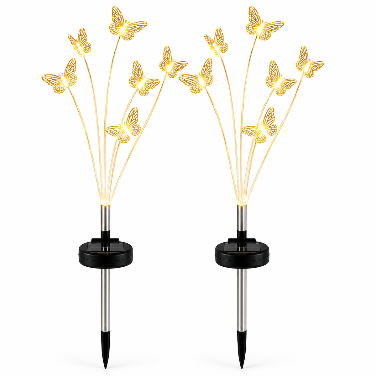 Set 2 x Lămpa Solara LED Decorativa Fluture 70 cm, 6 Fire Flexibile, Aprindere Automată, IP66, Iluminare Alb Cald pentru