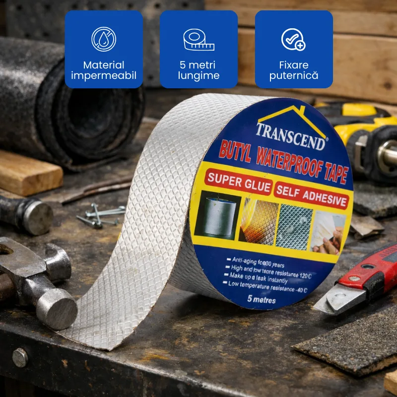 Banda Izolatoare Din Aluminiu cu Aderență Puternică Pentru Pentru Reparații, Fisuri Și Scurgeri, 5 Metri