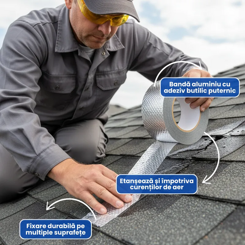 Banda Izolatoare Din Aluminiu cu Aderență Puternică Pentru Pentru Reparații, Fisuri Și Scurgeri, 5 Metri