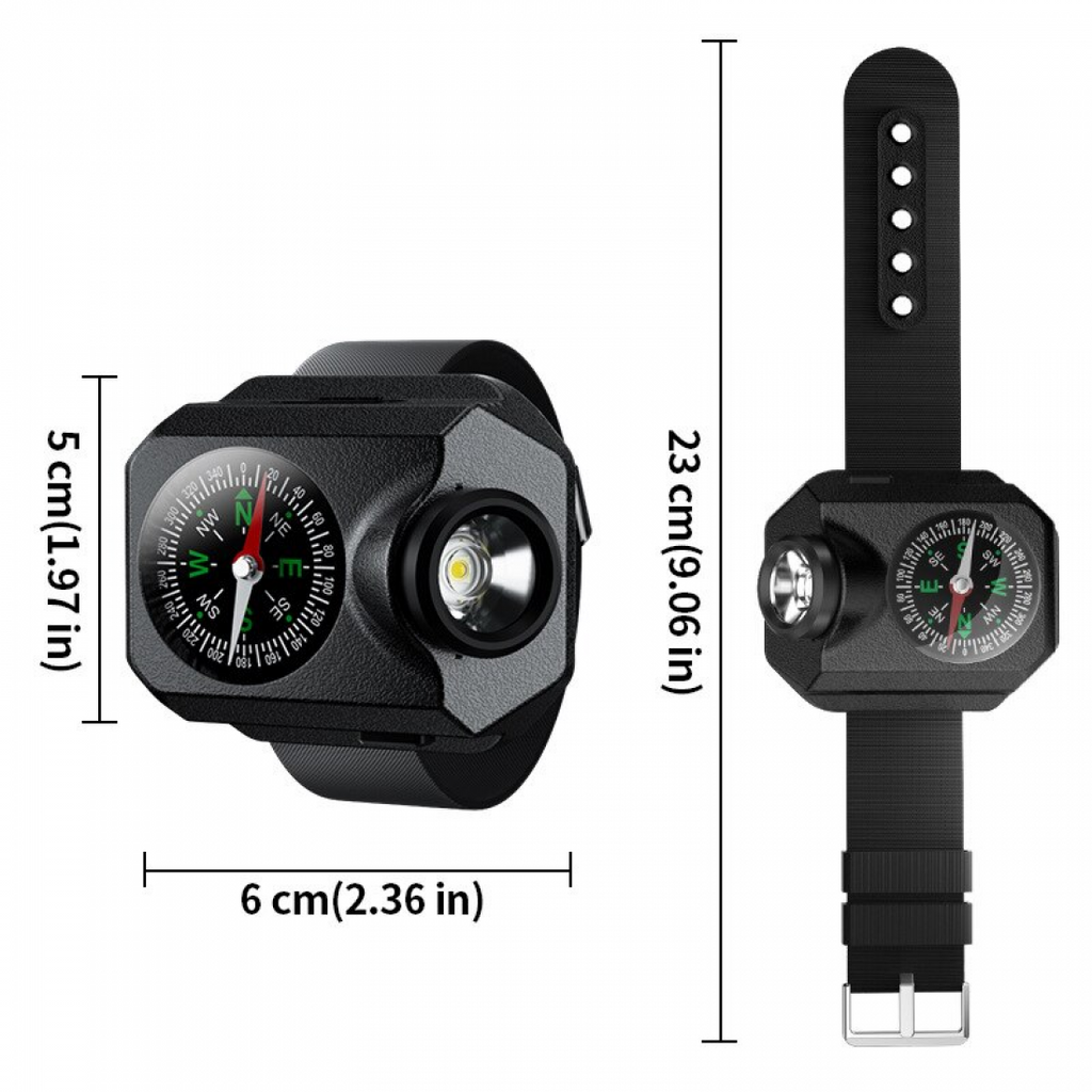 Bratara Multifunctionala cu Busola si Lanterna, USB, potrivita pentru camping si drumetii, 500mAh, compacta si portabila, neagra