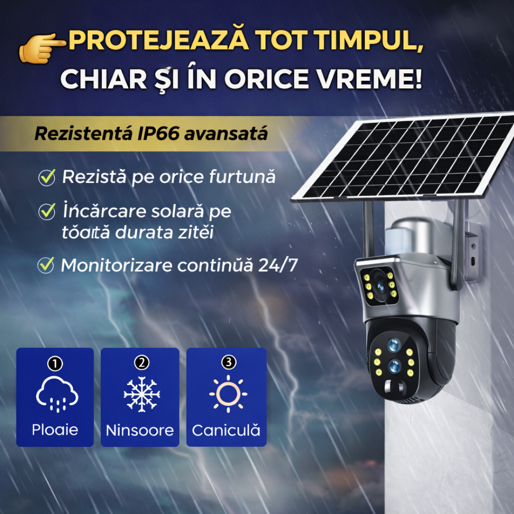 Camera de supraveghere VISURON™ dubla 4G cu panou solar si rotire 355°