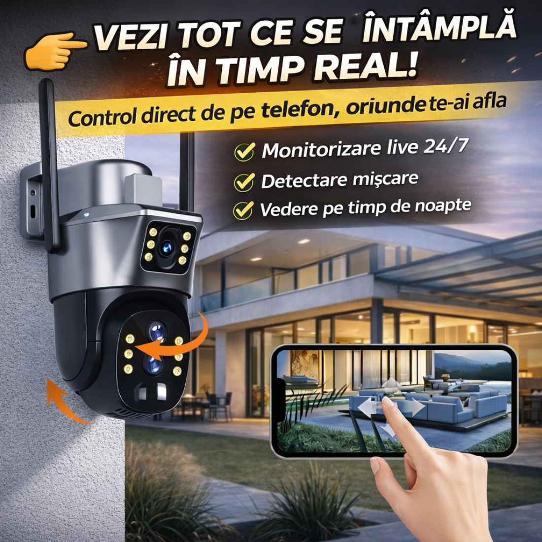 Camera de supraveghere VISURON™ dubla 4G cu panou solar si rotire 355°