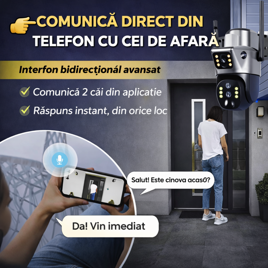 Camera de supraveghere VISURON™ dubla 4G cu panou solar si rotire 355°