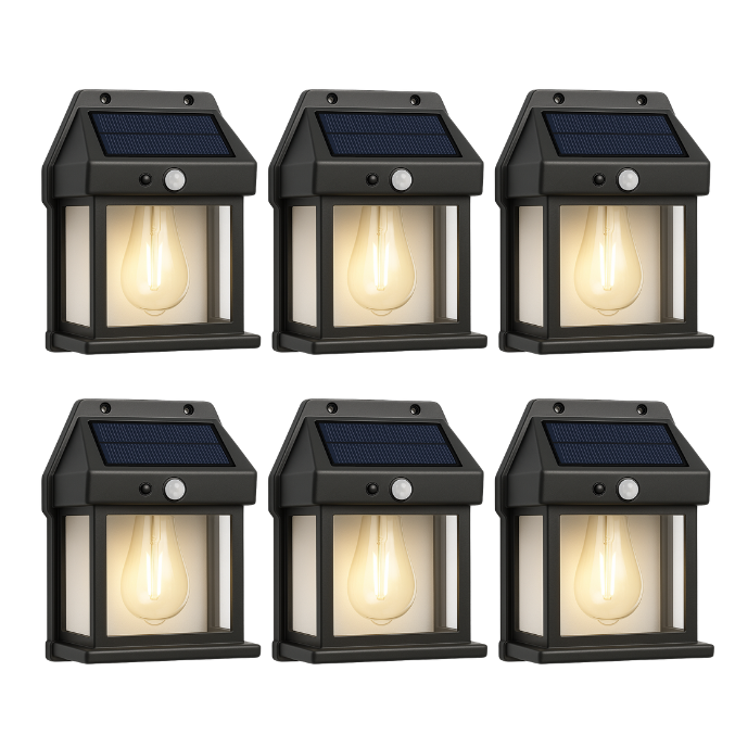 Set 6 x Lampa Solara Vintage de exterior, Senzor de mișcare, 3 moduri de lumină, Negru