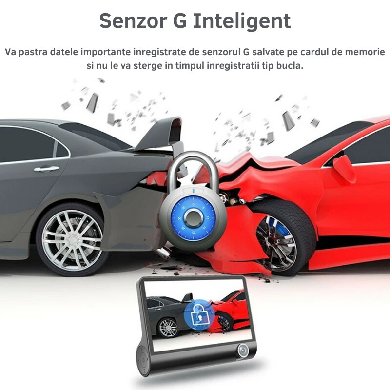 Camera auto tripla L300-1, Full-HD, 3 camere-fata/spate/interior, ecran 4'', G Senzor