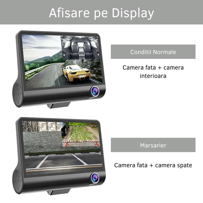 Camera auto tripla L300-1, Full-HD, 3 camere-fata/spate/interior, ecran 4'', G Senzor