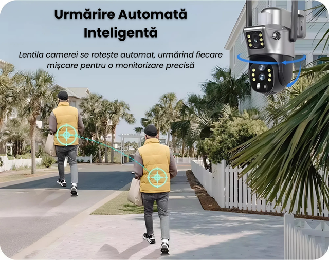 Camera de supraveghere VISURON™ dubla Wifi cu panou solar si rotire 355° + CARD SD 32GB CADOU