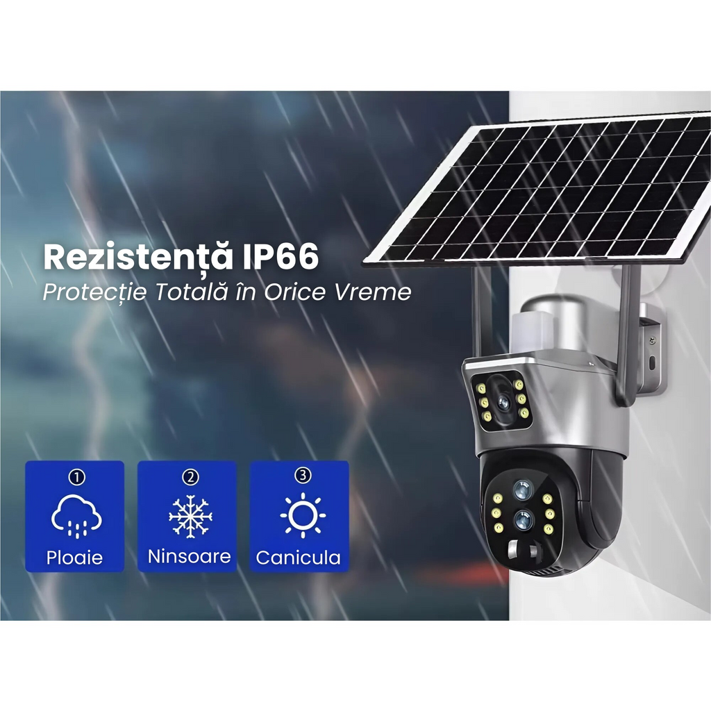 Camera de supraveghere VISURON™ dubla 4G cu panou solar si rotire 355° + CARD SD 32GB CADOU