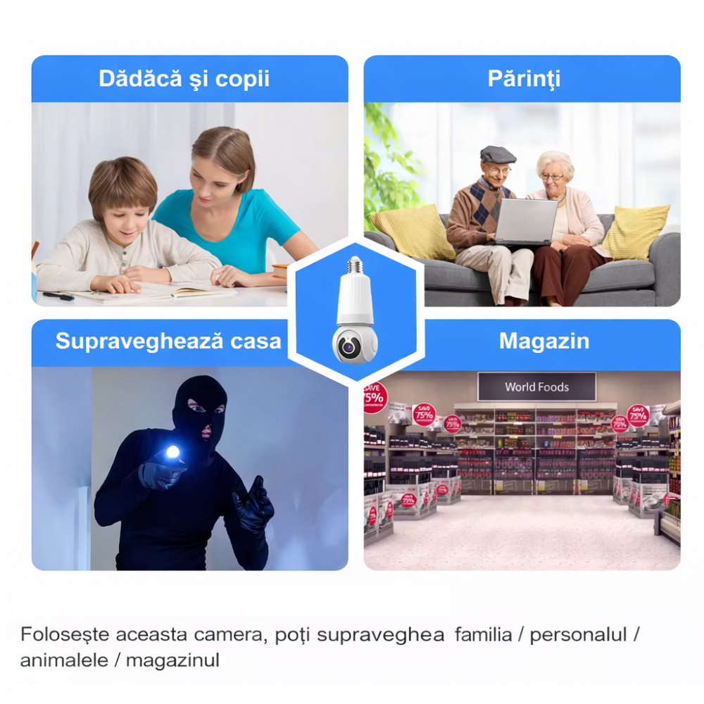 Camera De Supraveghere Tip Bec, Aplicatie V380PRO, 3MP, HD, Senzor Detectie Miscare, Rotativa, Infrarosu, Comunicare Bidirectionala