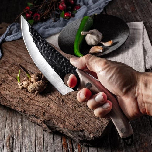 Cutit Japonez, Forjat Manual, Otel Inoxidabil, Full Tang 27,5 cm, Maner Lemn Maro