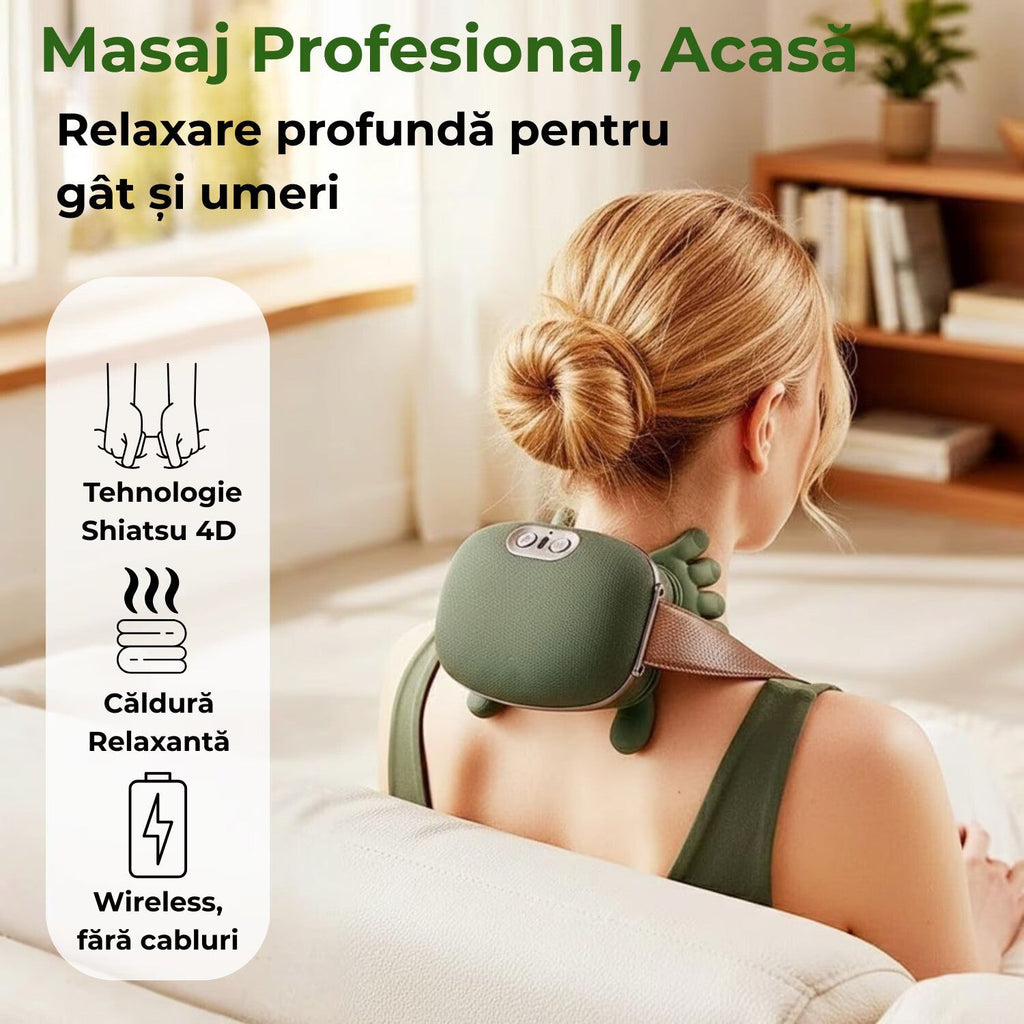 Aparat Masaj Cervical Multifunctional, 4D, 3 Intensitati, 2 Trepte Caldura 40/45°C, Wireless