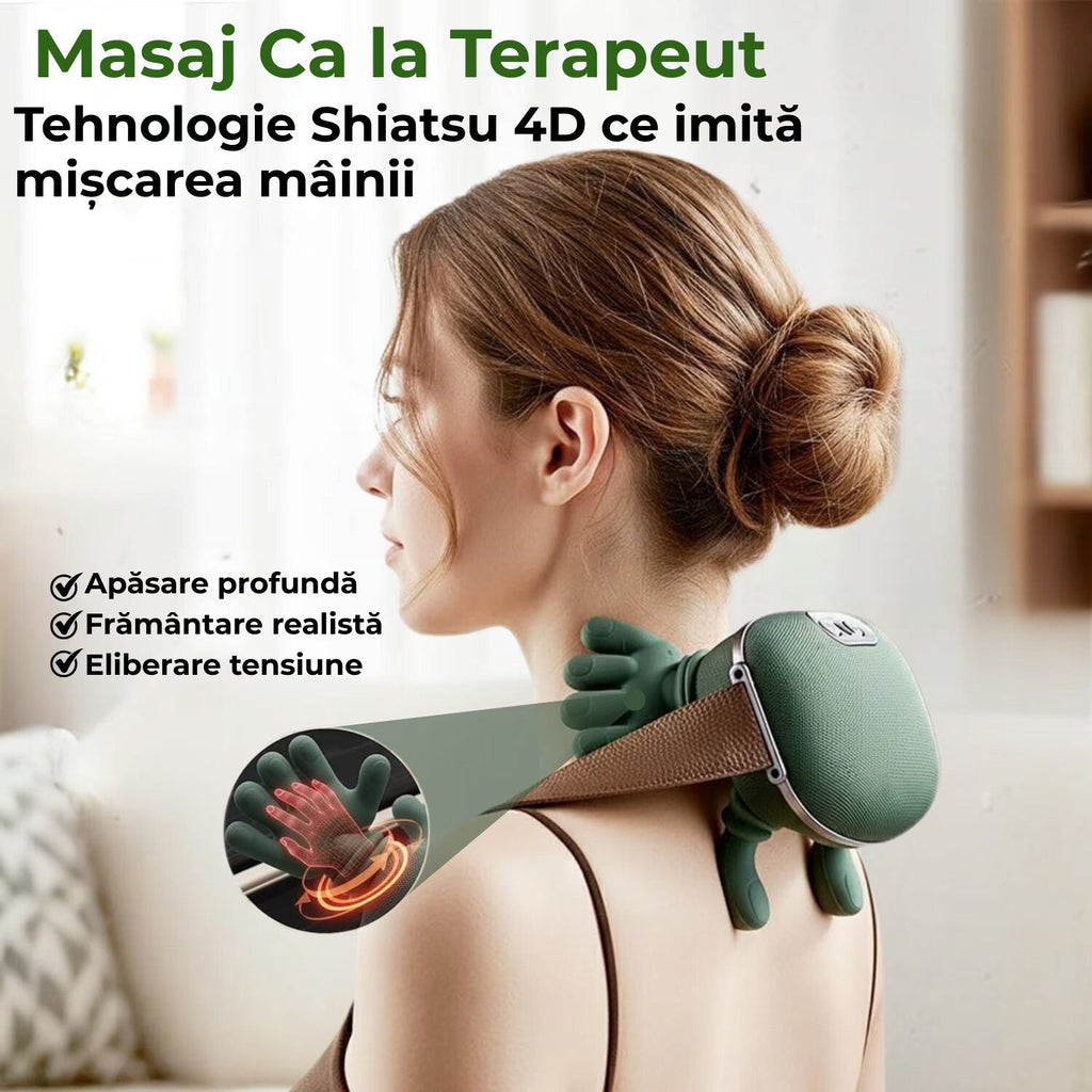 Aparat Masaj Cervical Multifunctional, 4D, 3 Intensitati, 2 Trepte Caldura 40/45°C, Wireless