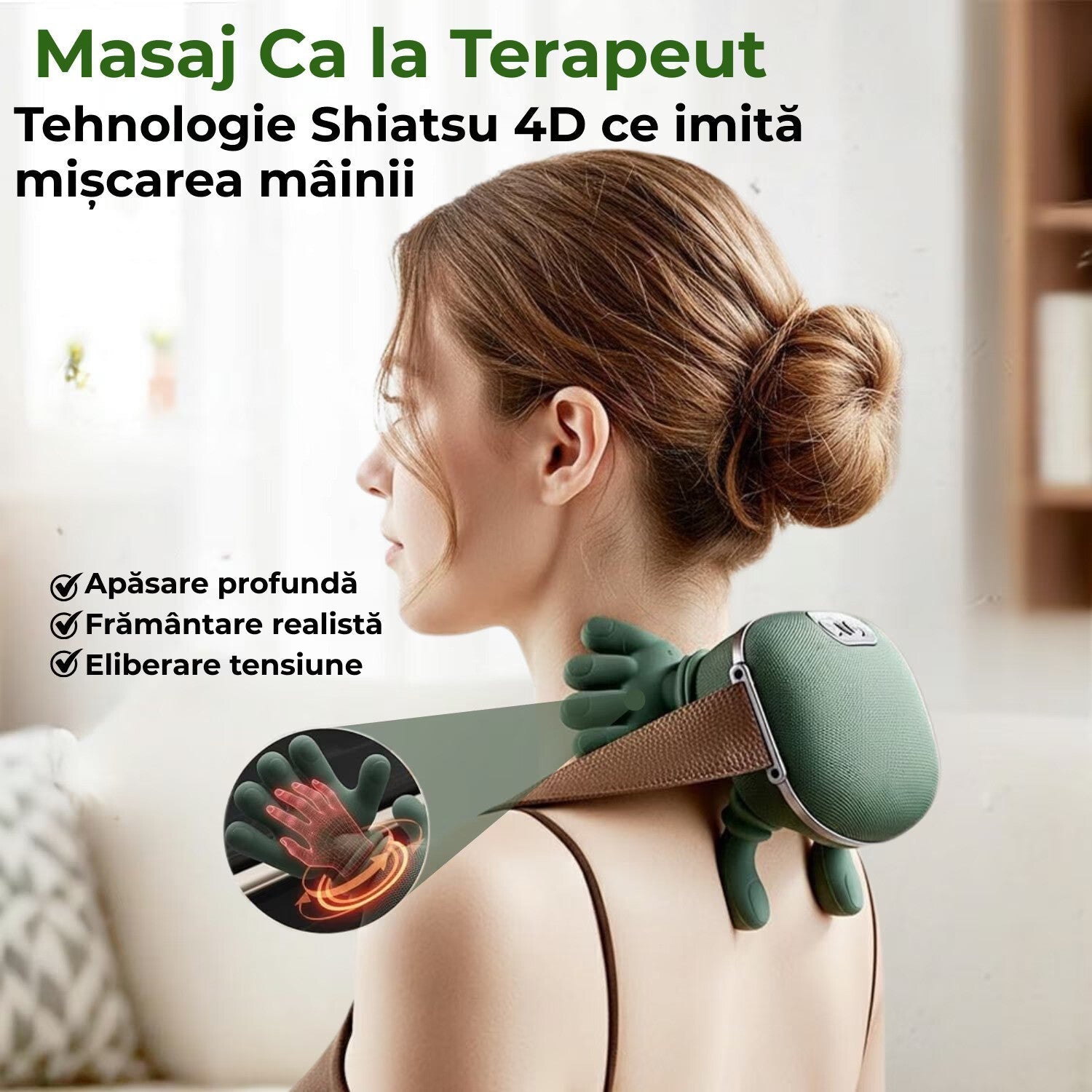Aparat Masaj Cervical Multifunctional, 4D, 3 Intensitati, 2 Trepte Caldura 40/45°C, Wireless
