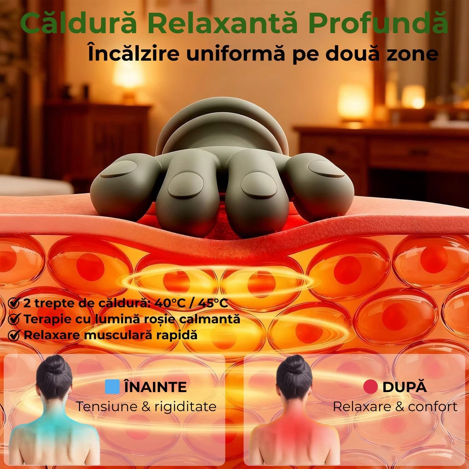 Aparat Masaj Cervical Multifunctional, 4D, 3 Intensitati, 2 Trepte Caldura 40/45°C, Wireless