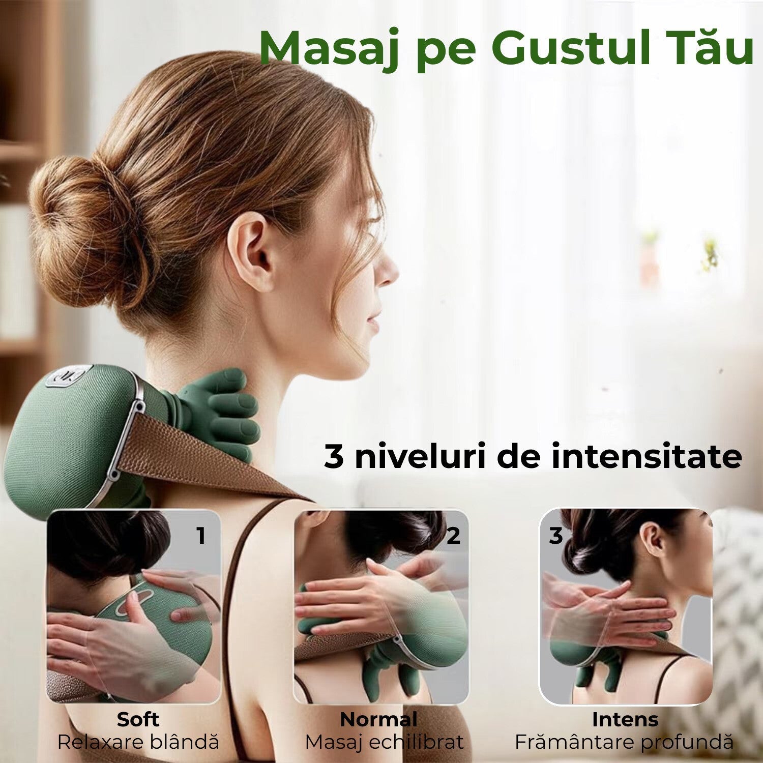 Aparat Masaj Cervical Multifunctional, 4D, 3 Intensitati, 2 Trepte Caldura 40/45°C, Wireless
