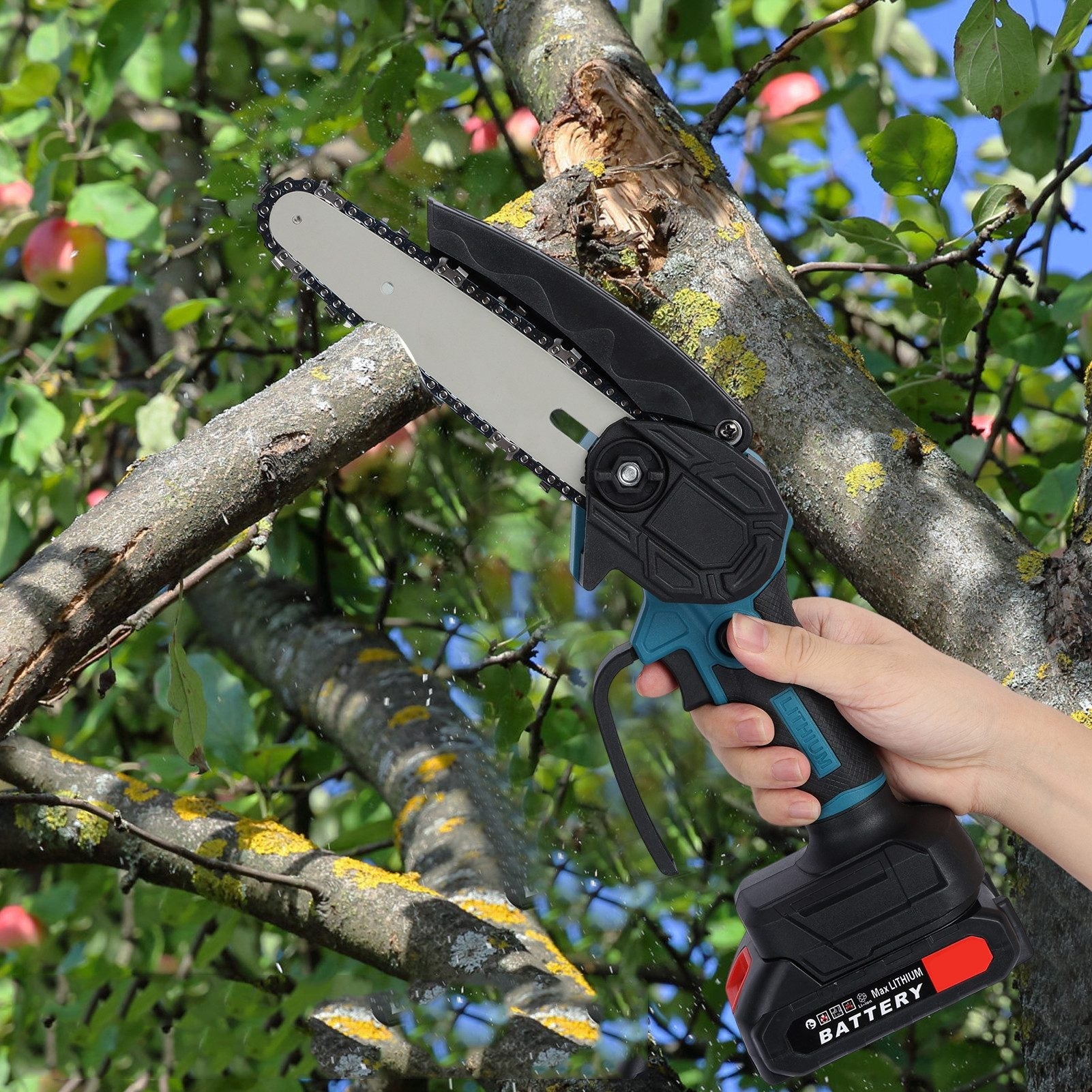 Fierastrau electric OKBOONS™ de mana 48V, 6 inch, 2 acumulatori, 2 lanturi