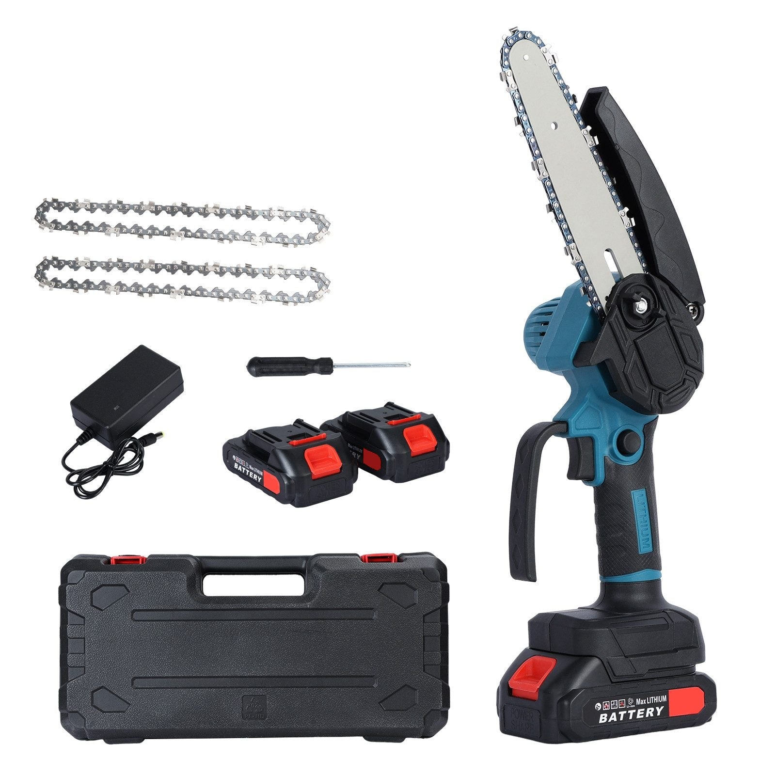 Fierastrau electric OKBOONS™ de mana 48V, 6 inch, 2 acumulatori, 2 lanturi