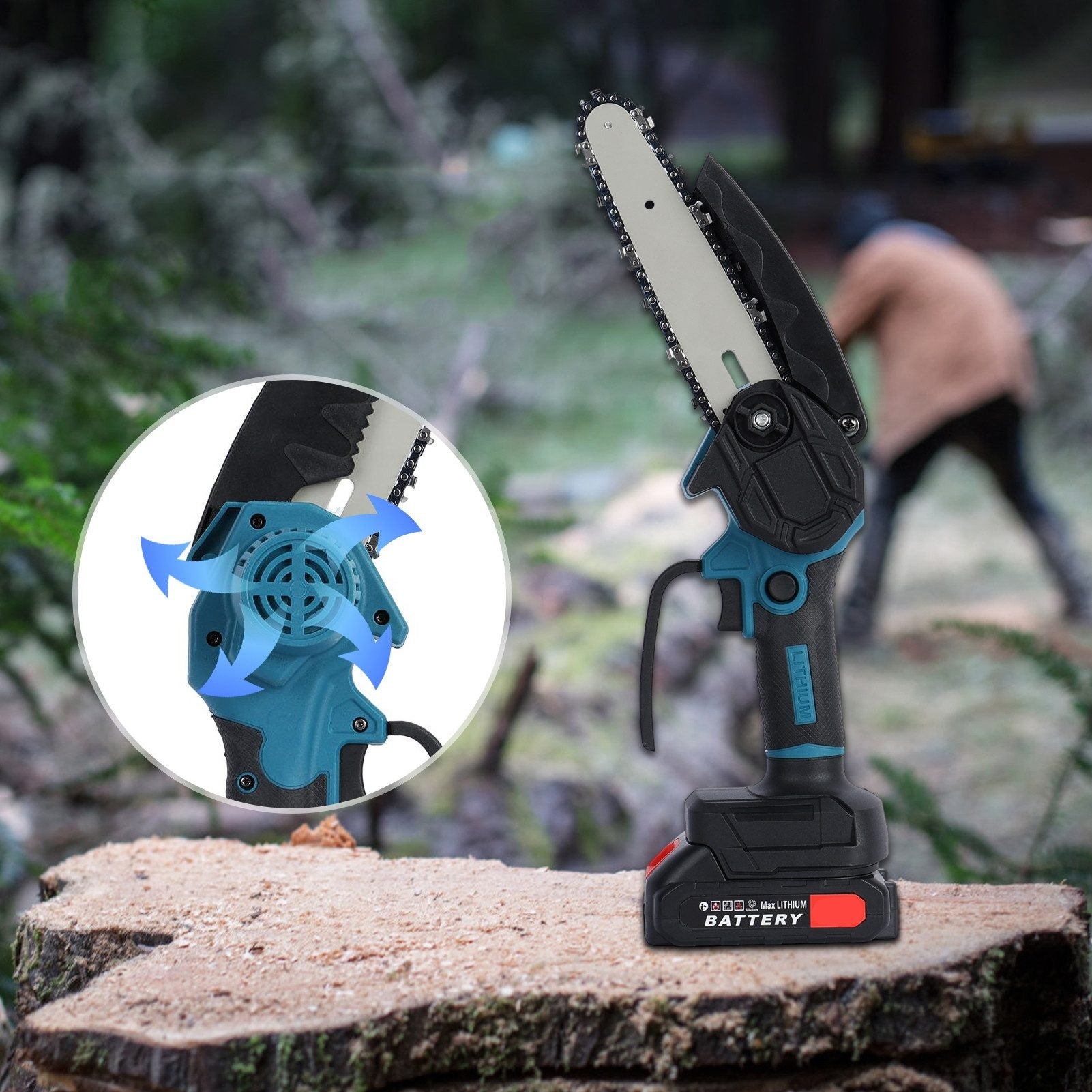 Fierastrau electric OKBOONS™ de mana 48V, 6 inch, 2 acumulatori, 2 lanturi