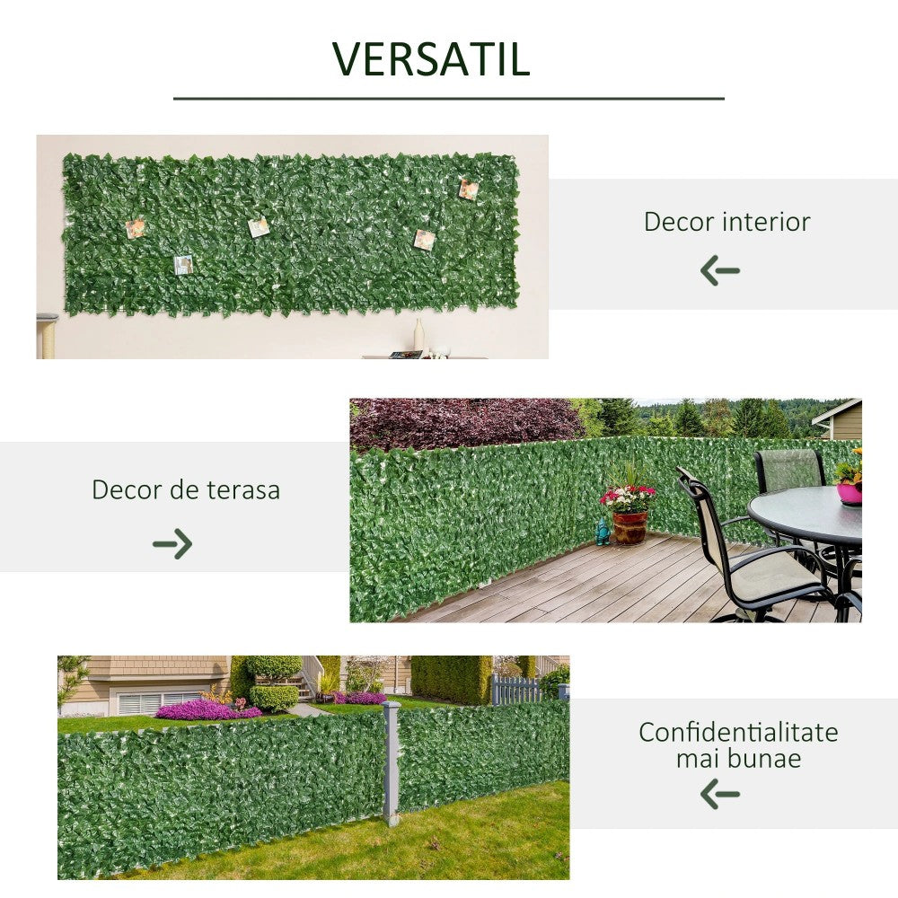 Gard artificial verde cu frunze, 300x100cm