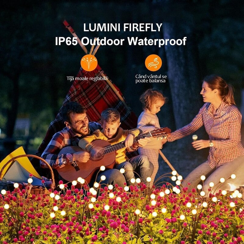 Set 2 x Lampa Solara Licurici pentru Gradina, 6 LED-uri, 70 cm, Lumina Alb Cald