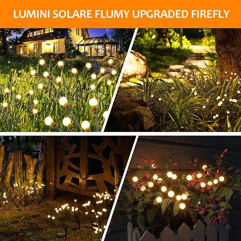 Set 2 x Lampa Solara Licurici pentru Gradina, 6 LED-uri, 70 cm, Lumina Alb Cald
