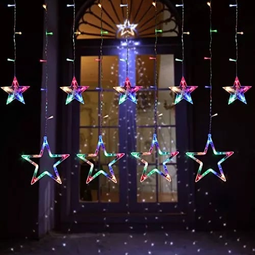 Instalatie de Craciun, Perdea luminoasa, 12 Stele, Interconectabila, Multicolor