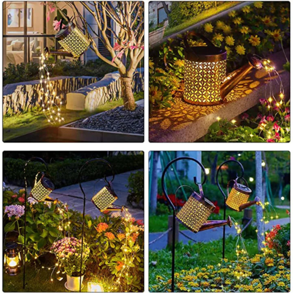 Lampă Solară LED Tip Stropitoare, Fier Forjat, Design Retro, Proiectie Lumină Caldă, 80cm