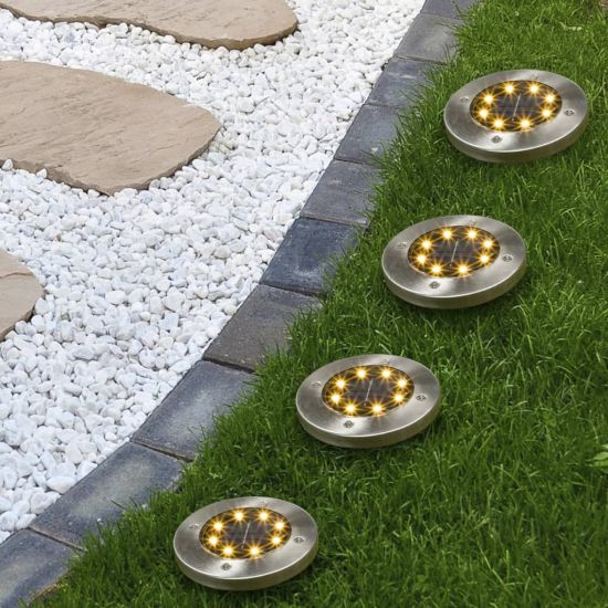 Set 4 x Lampi Solare pentru gradina, 8 LED, incarcare solara, argintiu