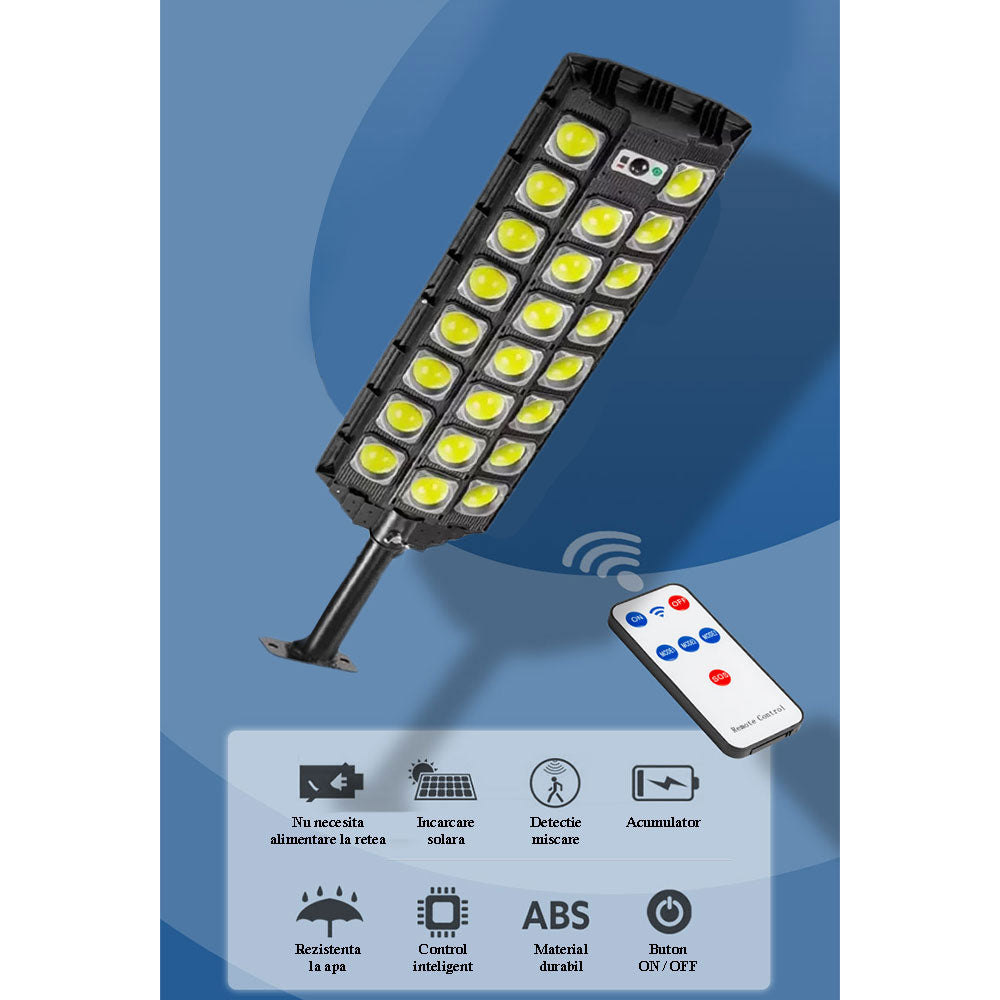 Lampa Solara Stradala, 620 LED, maner metal, 68cm, senzor de miscare si lumina, telecomanda