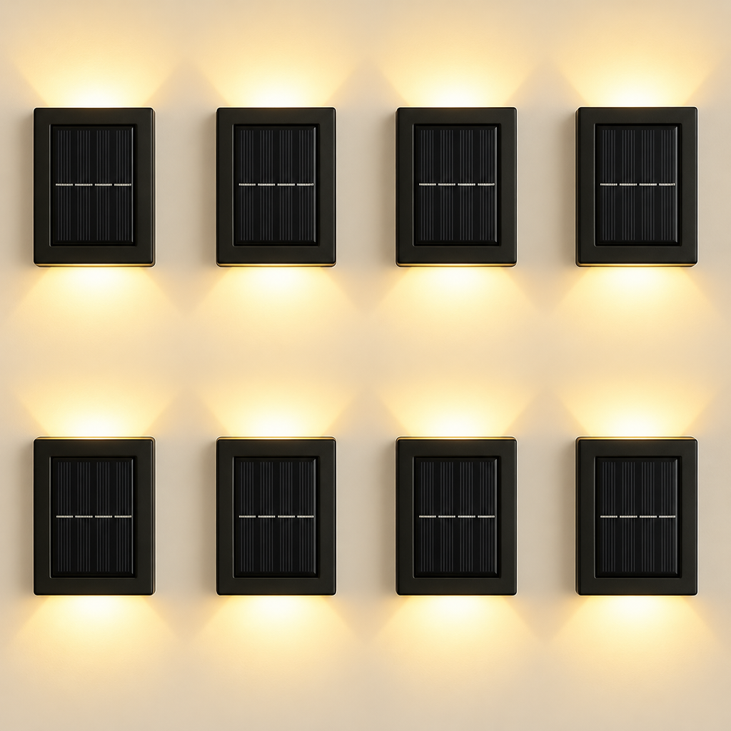 Set 8 x lampi solare pentru perete exterior, iluminare sus-jos