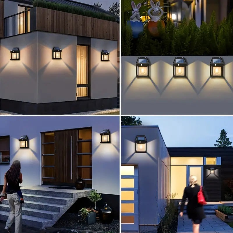 Set 6 x Lampa Solara Vintage de exterior, Senzor de mișcare, 3 moduri de lumină, Negru