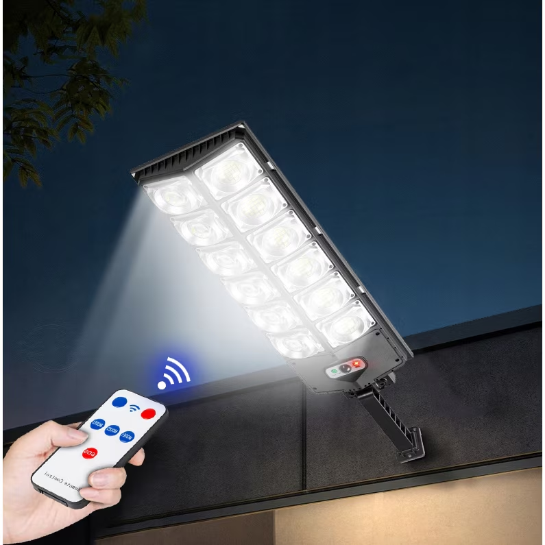 Lampa Solara VISURON – Proiector Exterior cu 420 LED-uri, 10 Casete, Panou Solar Integrat, Telecomanda & Senzor de Miscare, IP67