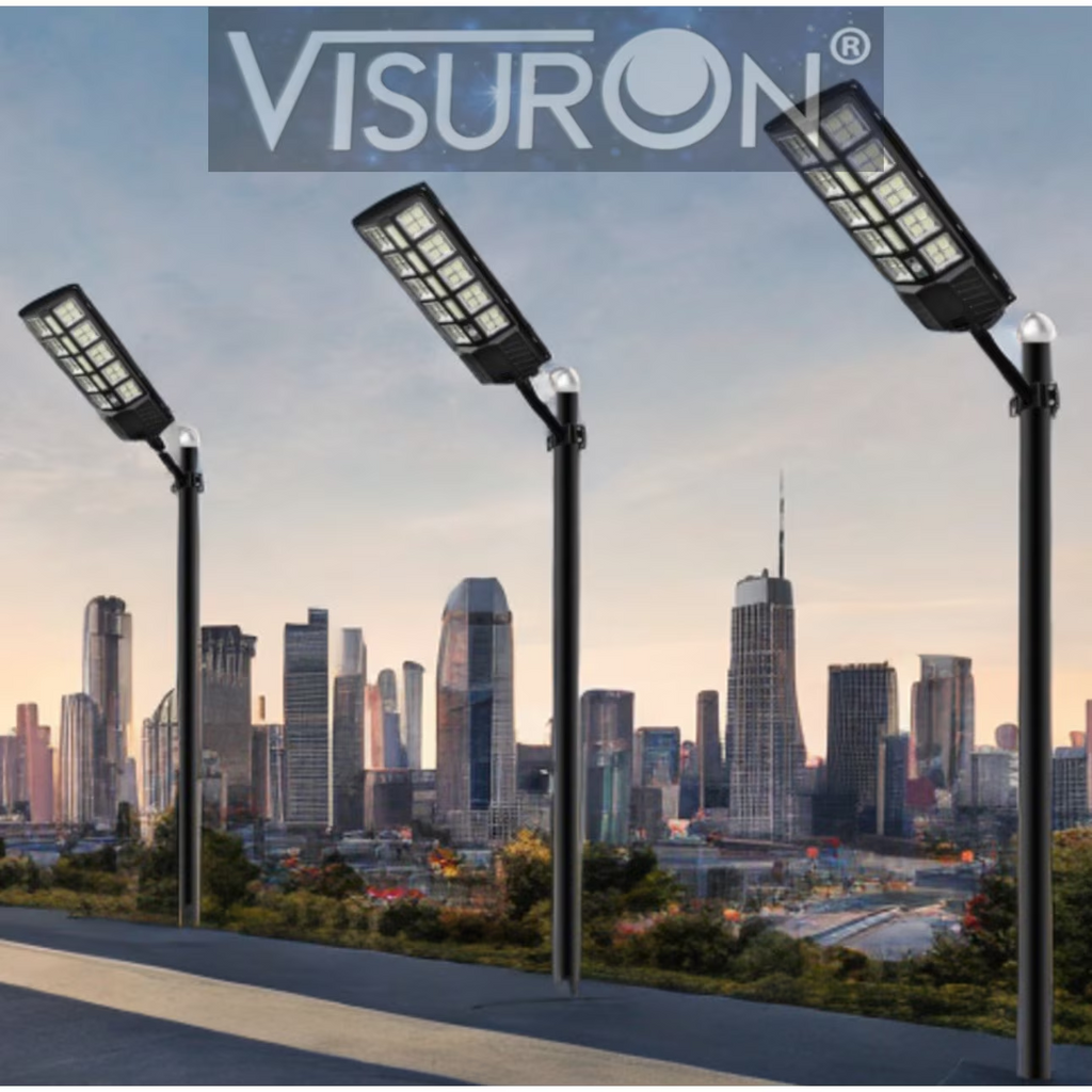 Lampa Stradala Solara Visuron cu Telecomanda, Iluminare Intensa in 3 Trepte, Unghi 180°, LED Eficient, Rezistenta la Apa IP66