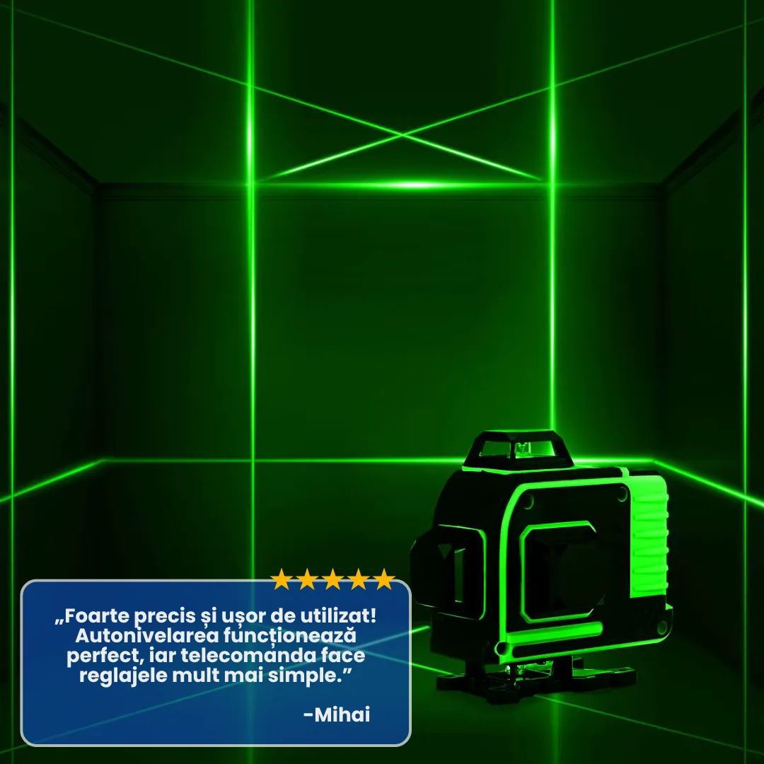 Nivelă Laser OKBOONS™ 4D Profesională cu 16 Linii, Autonivelare, Telecomandă și Trepied 150 cm