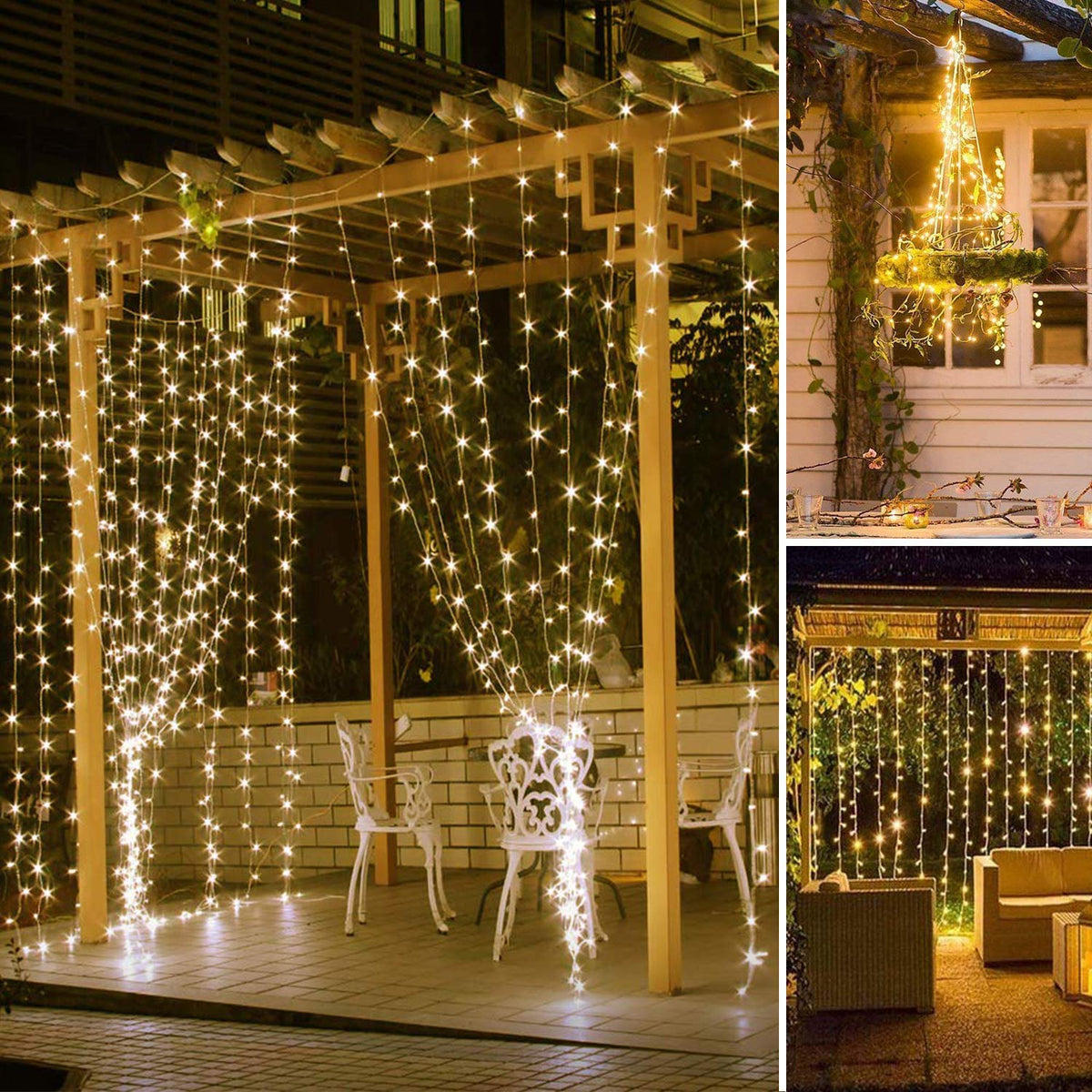 Instalatie decorativa cu telecomanda, Tip Perdea Luminoasa cu fir de cupru, 3m X 3m, 300 LED, 8 Moduri, Alb Cald