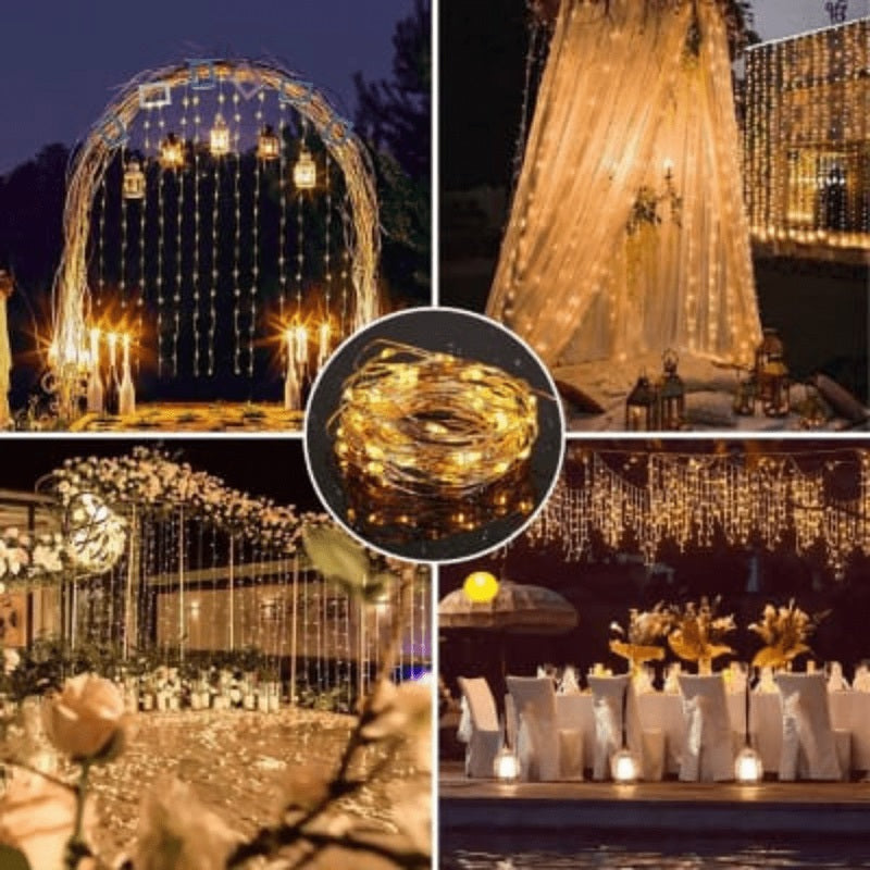 Instalatie decorativa cu telecomanda, Tip Perdea Luminoasa cu fir de cupru, 3m X 3m, 300 LED, 8 Moduri, Alb Cald