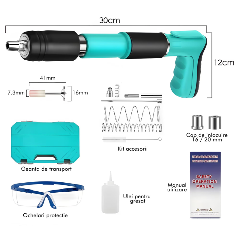 Kit pistol manual pentru fixare nituri/ cuie, Accesorii + 50 Cuie CADOU