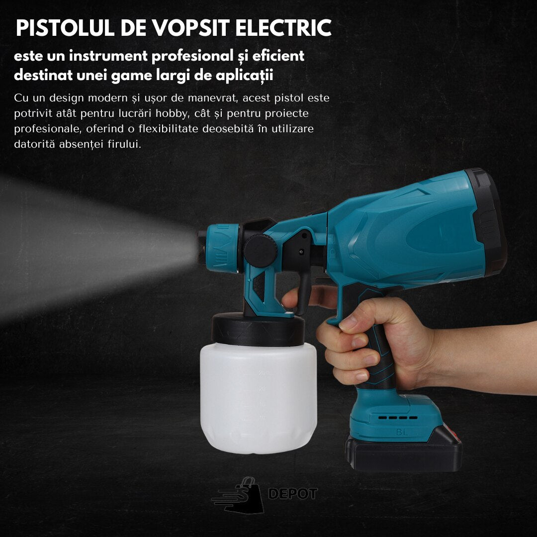 Pistol pentru vopsit profesional, fara fir, 48V, electric, cu 2 acumulatori Li-Ion, 210W, capacitate 800 ml
