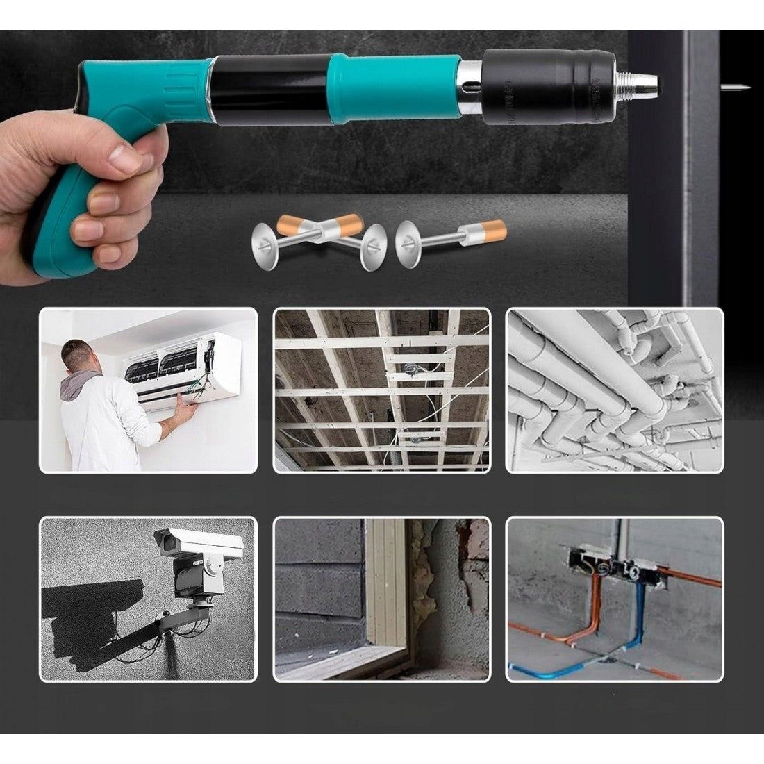 Kit pistol manual pentru fixare nituri/ cuie, Accesorii + 250 Cuie CADOU