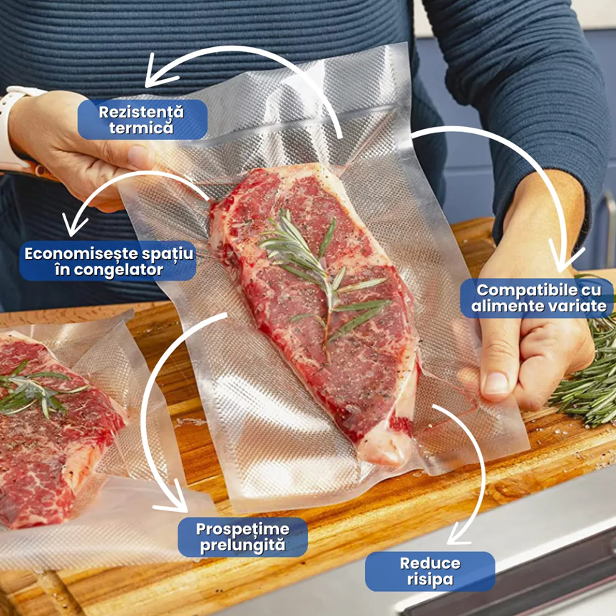 Set 100 Pungi Gofrate pentru Vidarea Alimentelor (20x30cm)