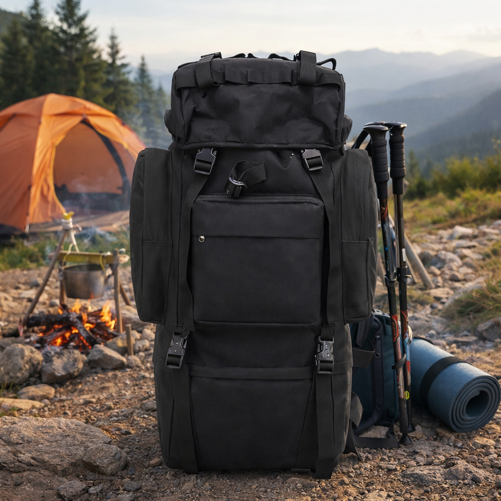 Rucsac Drumetie XXL, 80L, 75x35x30CM, Impermeabil, NEGRU