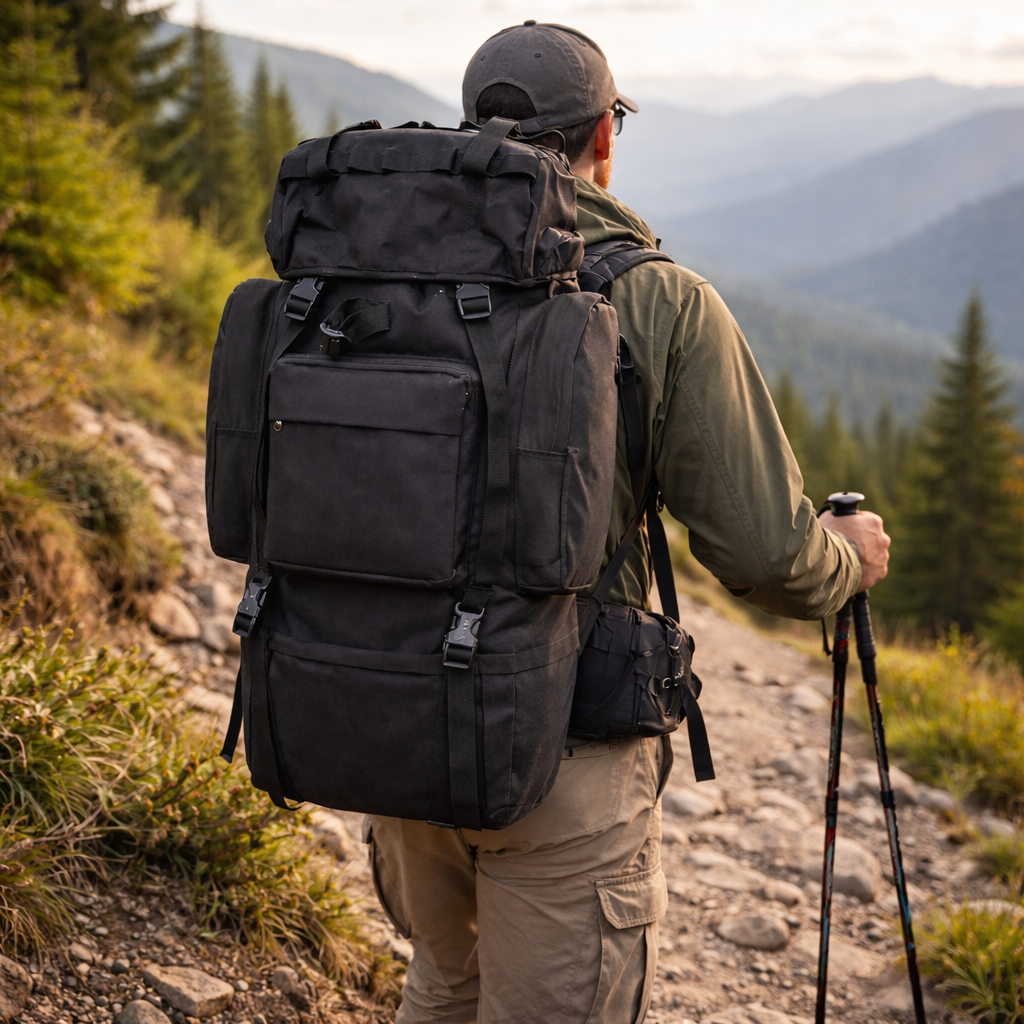 Rucsac Drumetie XXL, 80L, 75x35x30CM, Impermeabil, NEGRU