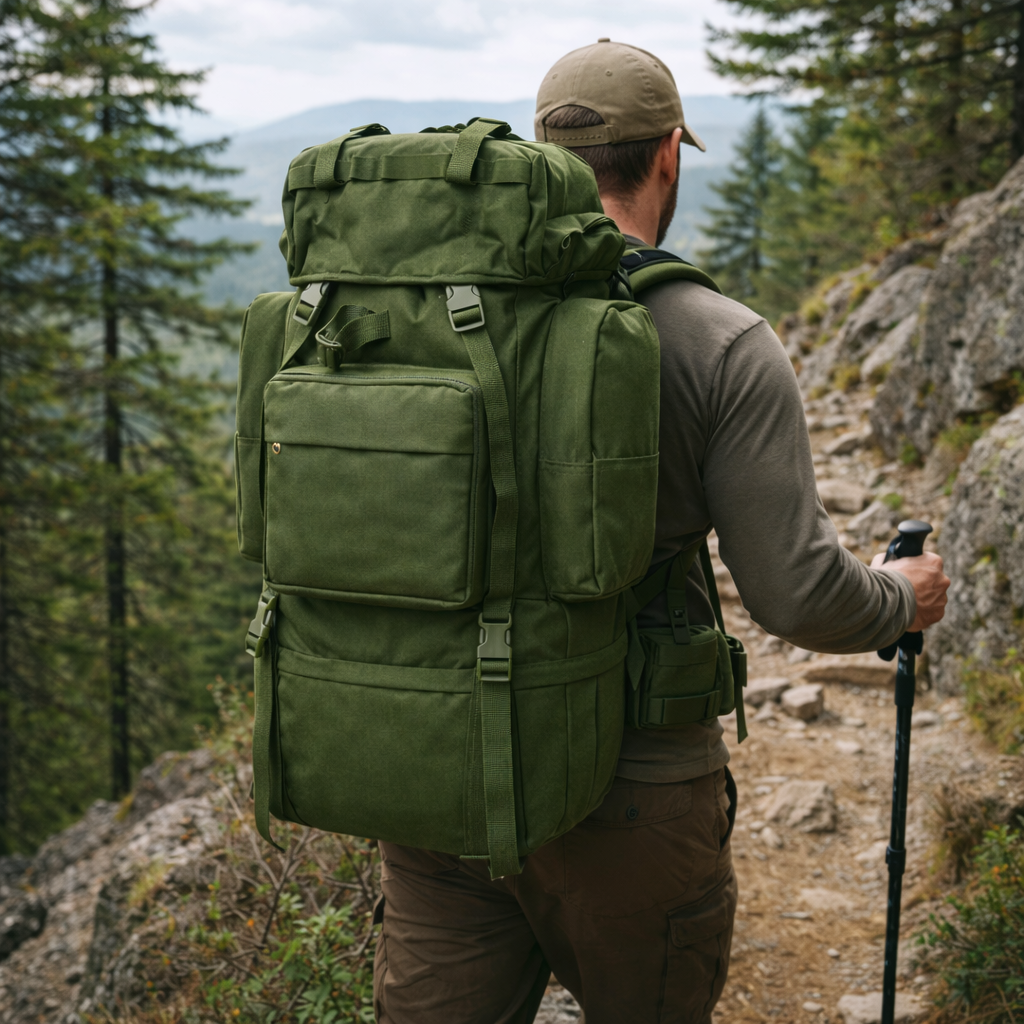 Rucsac Drumetie XXL, 80L, 75x35x30CM, Impermeabil, Verde