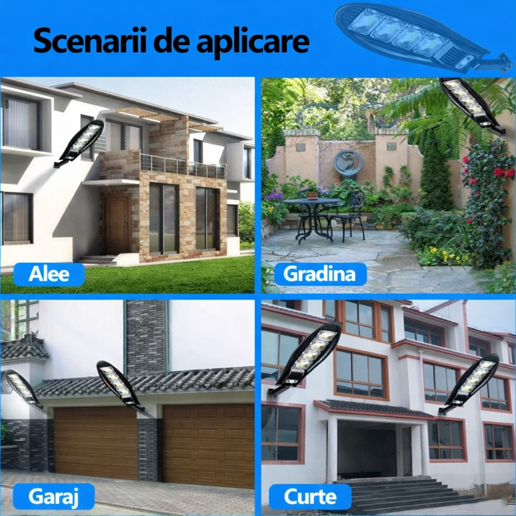 SET 3 x Lampa Stradala VISURON™ 600W, Incarcare Solara, 55 CM